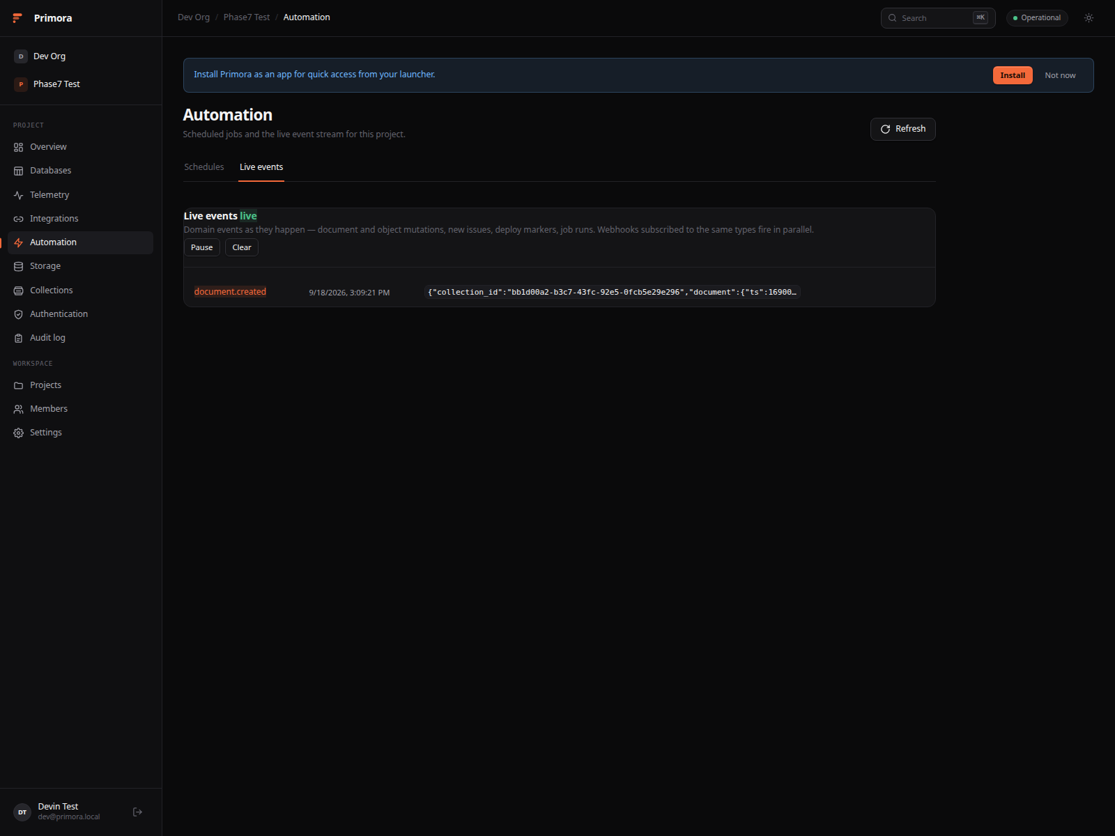 Live automation events