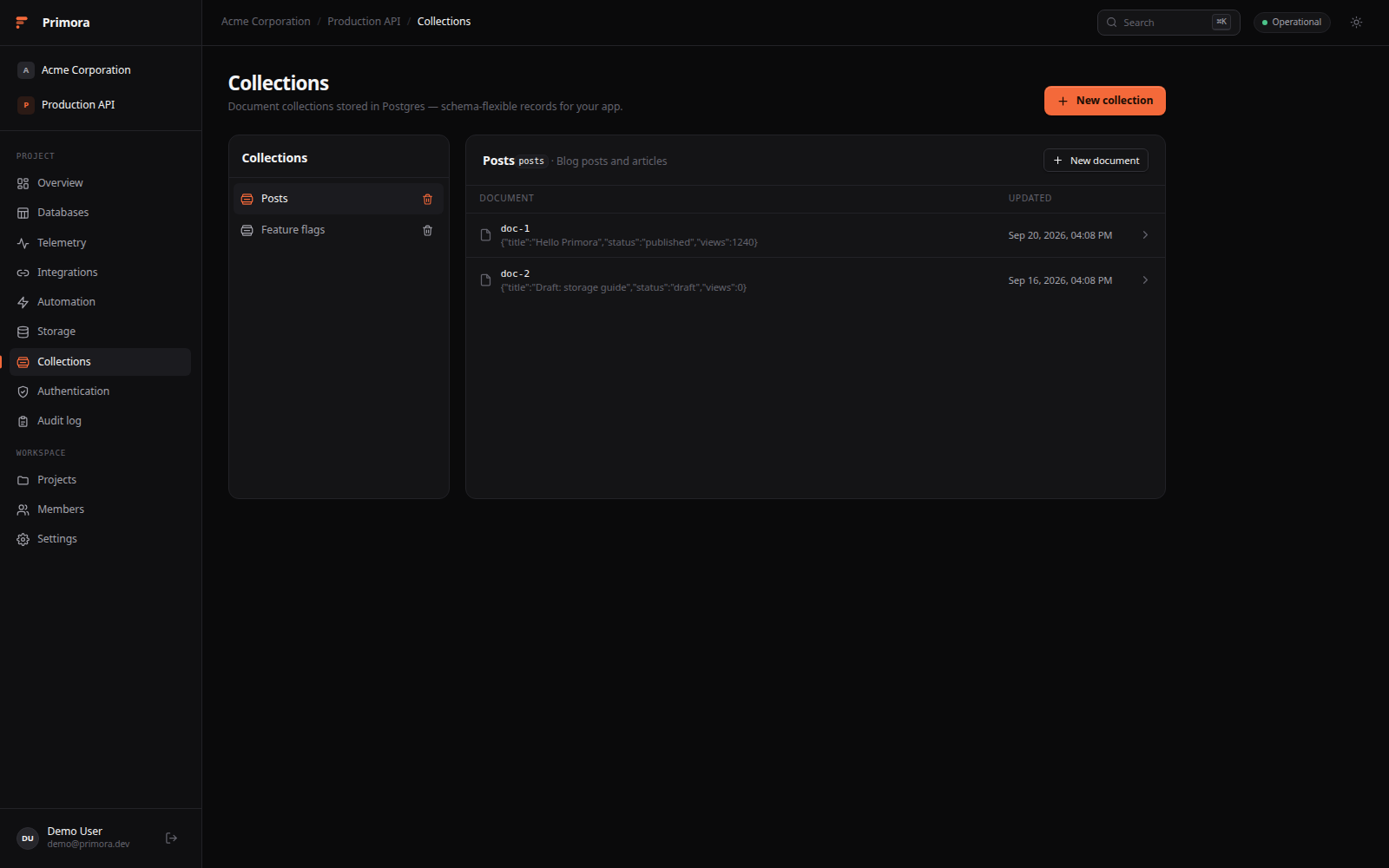 JSON document collections
